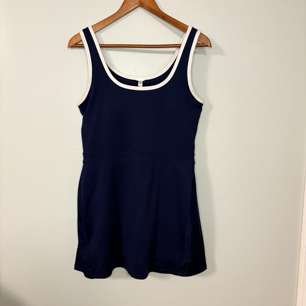 Fabletics Tennis Dress Blue White Trim Racerback Built in Shorts Size M